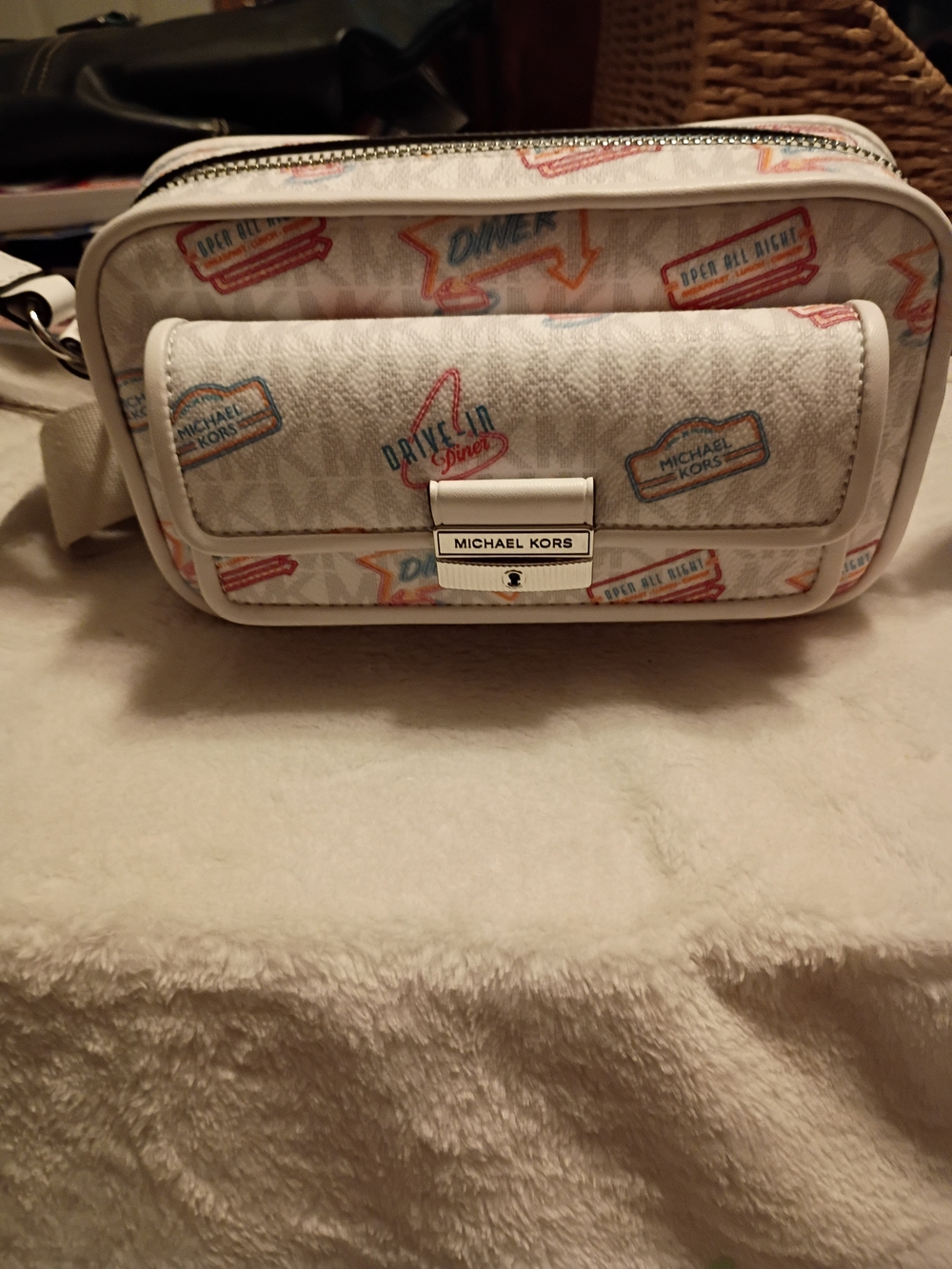 Michael Kors Limited Edition Diner Print Collection White Graphic Crossbody Bag